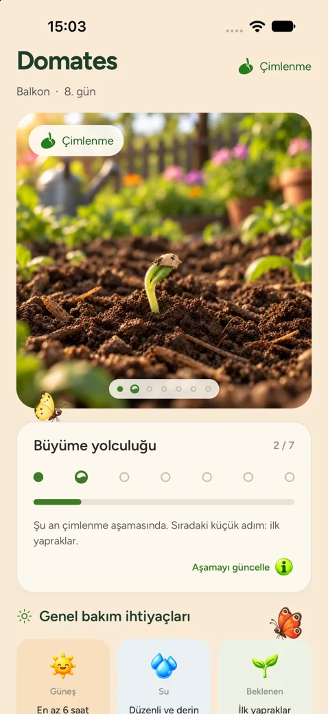 iPhone'da bitki bakımı ve gelişim takibi